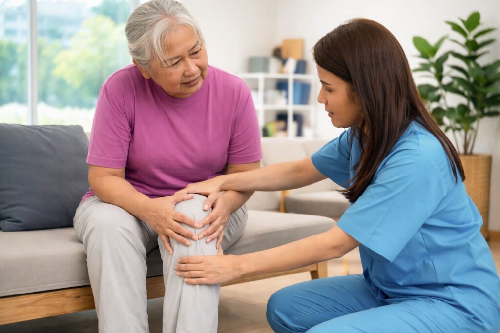 Home physiotherapy for knee and hip replacement recovery with personalized post-surgery care in Gurgaon.
