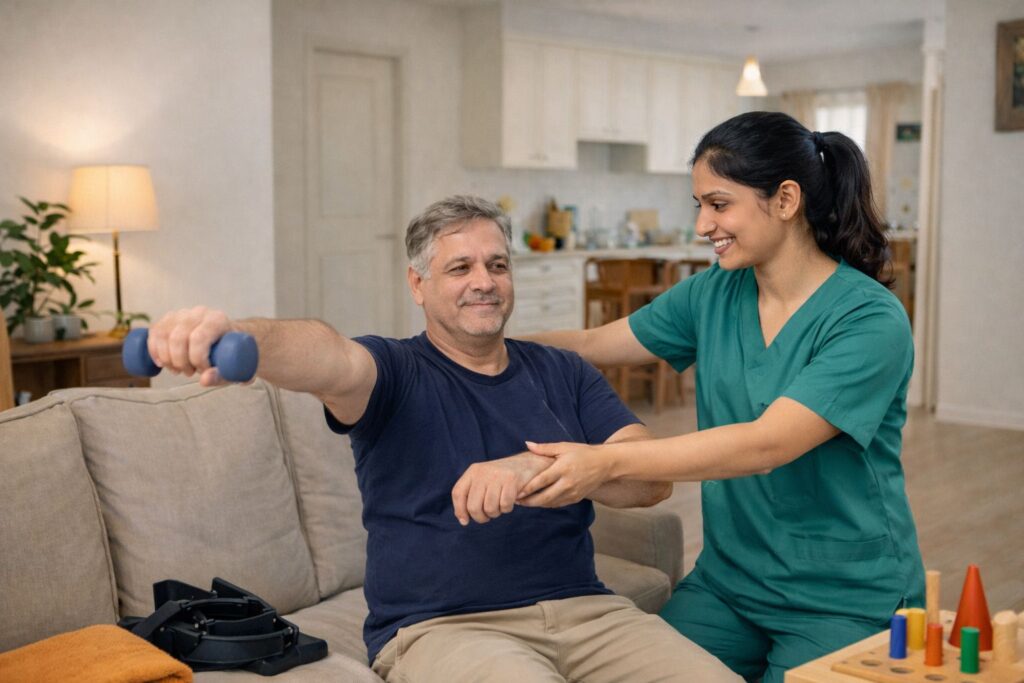 Physiotherapist providing stroke physiotherapy in Gurgaon for Home patient