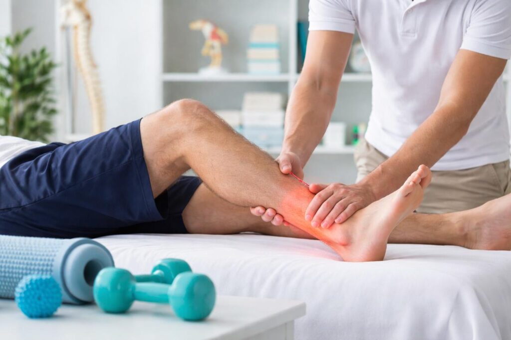 ankle sprain patient at home physiotherapy session