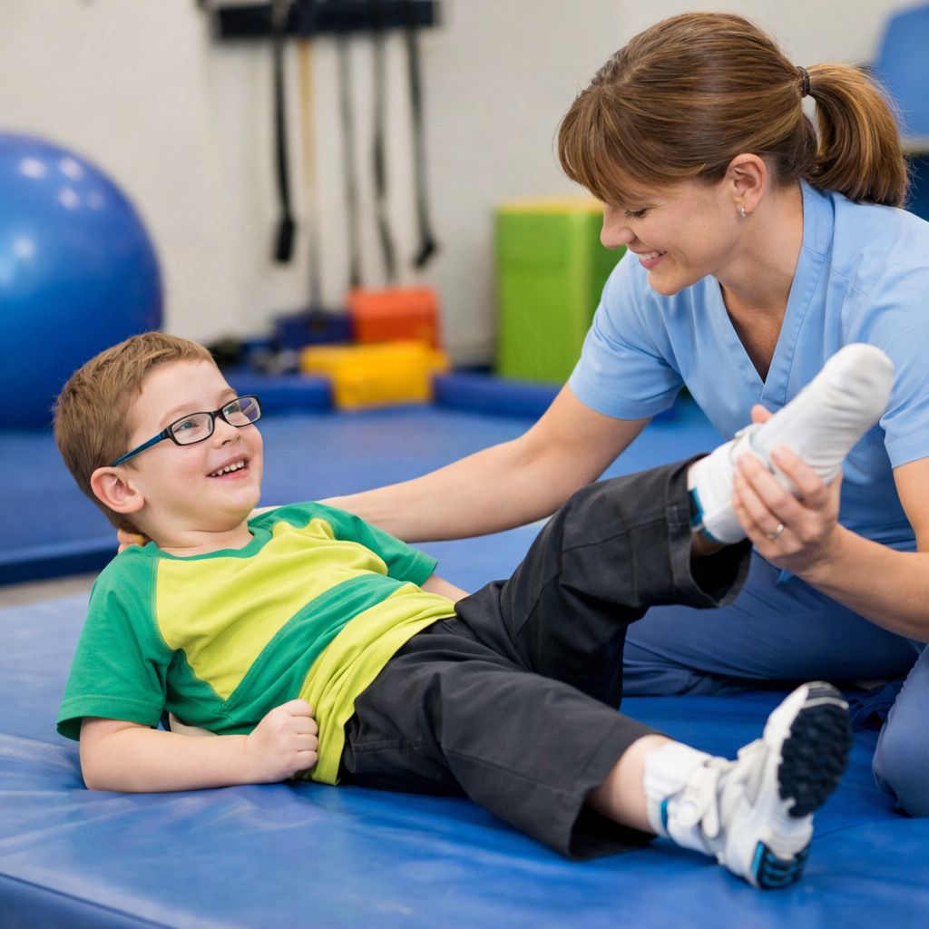 Physiotherapist helping child with cerebral palsy in Gurgaon clinic